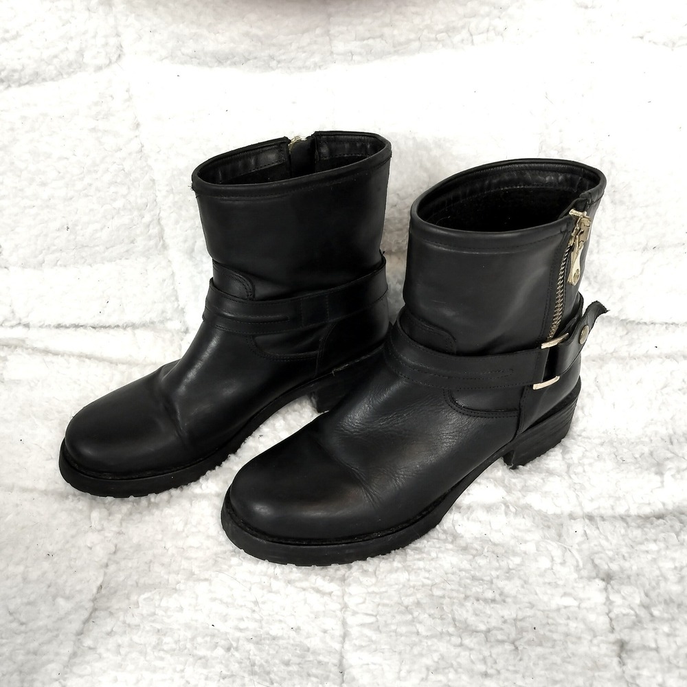 Artica Waterproof Leather Moto Boots Womens Black Gold Zip Ankle Boots Browns